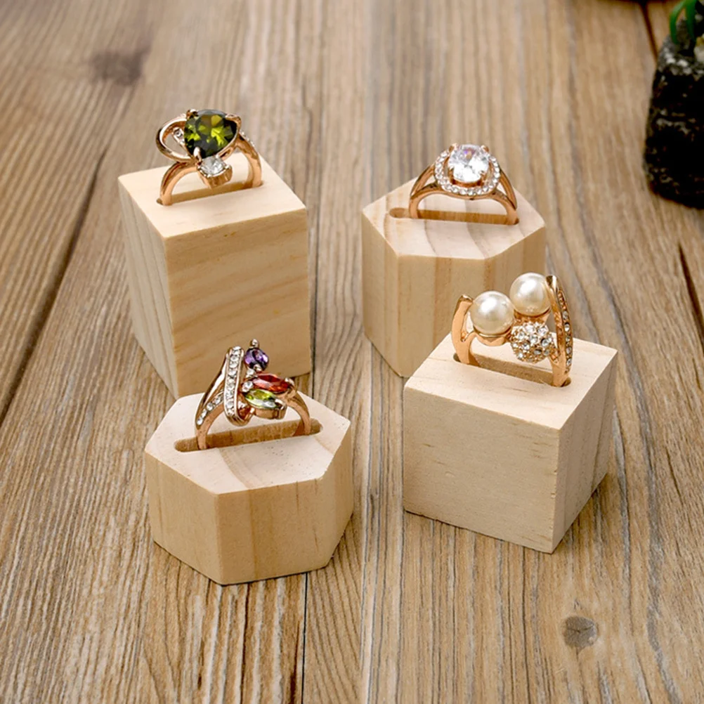 

1Pair Hexagon Wood Ring Display Rack Durable Ring Holder Jewelry Display Organizer Photo Styling Prop Couple Rings Rack