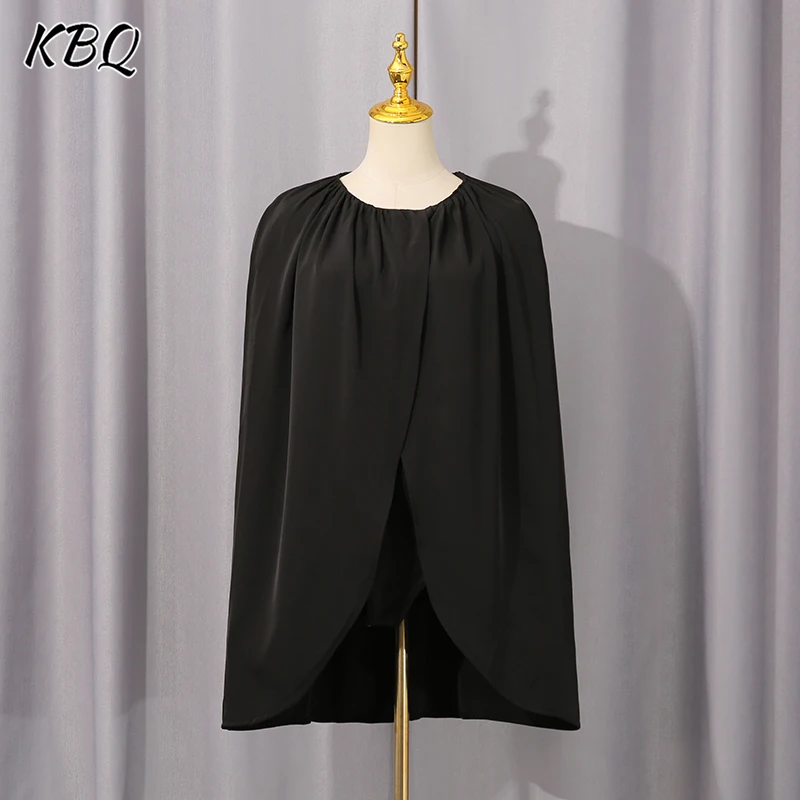 

KBQ однотонные утягивающие комбинезоны со складками, минималистичные комбинезоны для женщин, накидка с круглым вырезом и рукавами, темпераментный комбинезон, женская мода, осень