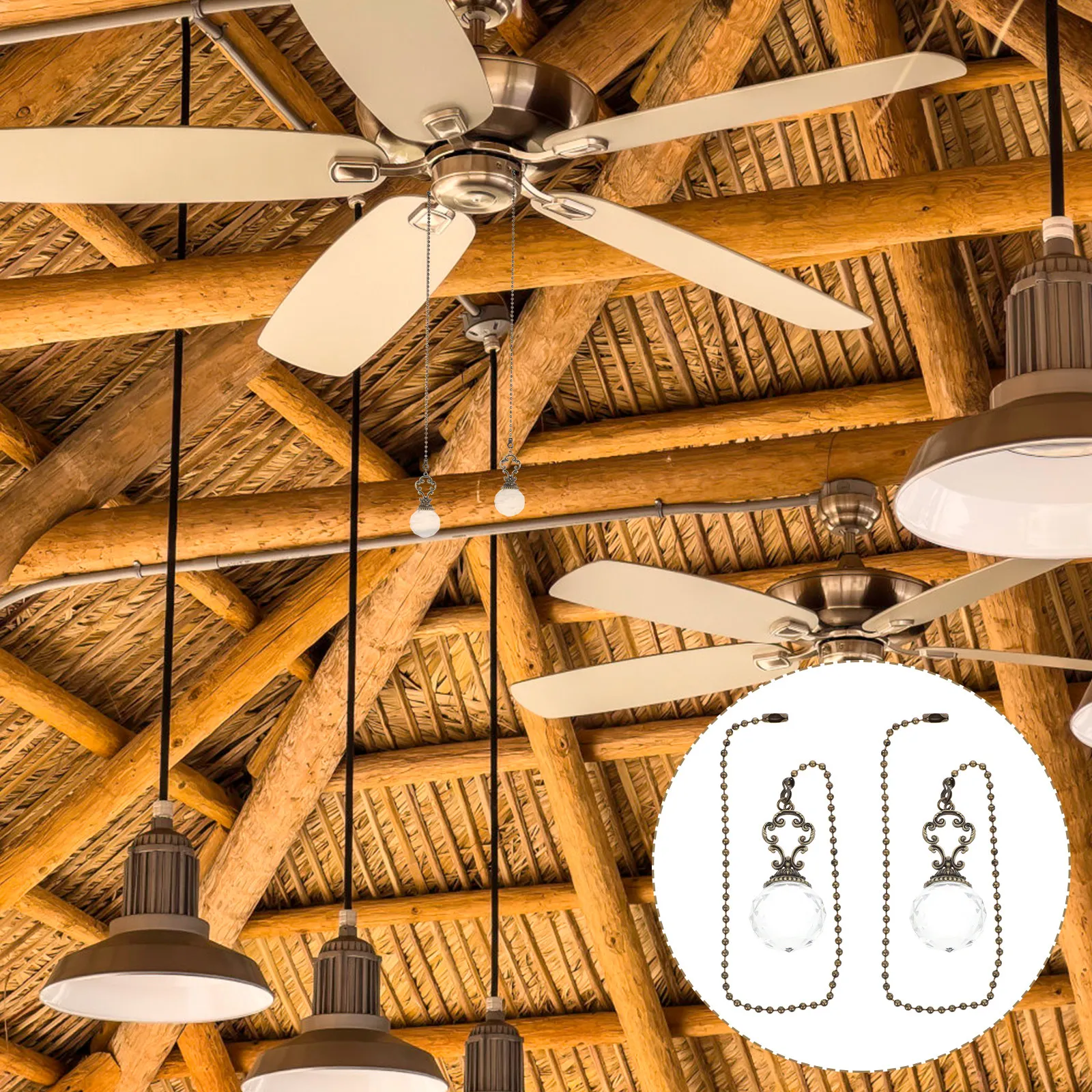 

2Pcs Ceiling Fan Pull Chain Crystal Pendant Decorative Extension Lamp Light Pulling Chain for Fan Lamp Curtain Roman Blinds
