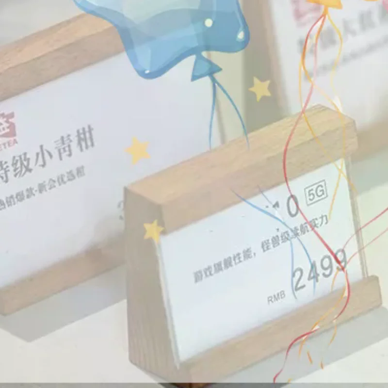 70x40mm Wood Price Label Tags Table Number Name Card Menu Holder Acrylic Sign Display Stand