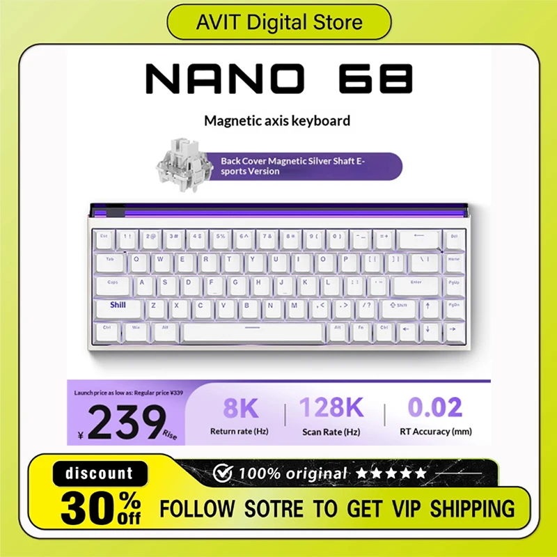 

Проводная механическая клавиатура Madlions Nano68 TTC с магнитной осью RT0.01 8k + 128k, игровая клавиатура для киберспорта, игровые аксессуары для ПК, подарки