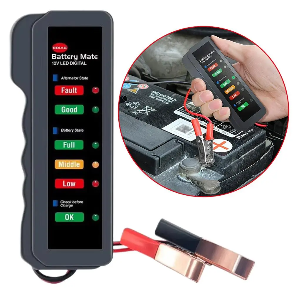 Car Battery Tester Digital Alternator Tester 12V Automotive Alternator Checker Analyzer For Car Motorcycle Repair Tools