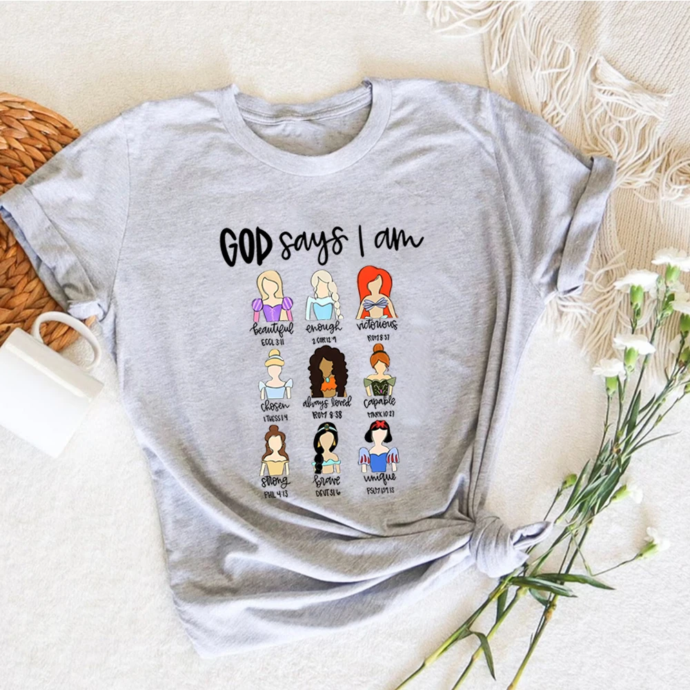 God Says That I Am Princess T Shirts Princess Squad T-Shirt Aesthetic Faith Shirts Bible Verse Tee Christian Tops Women Clothes