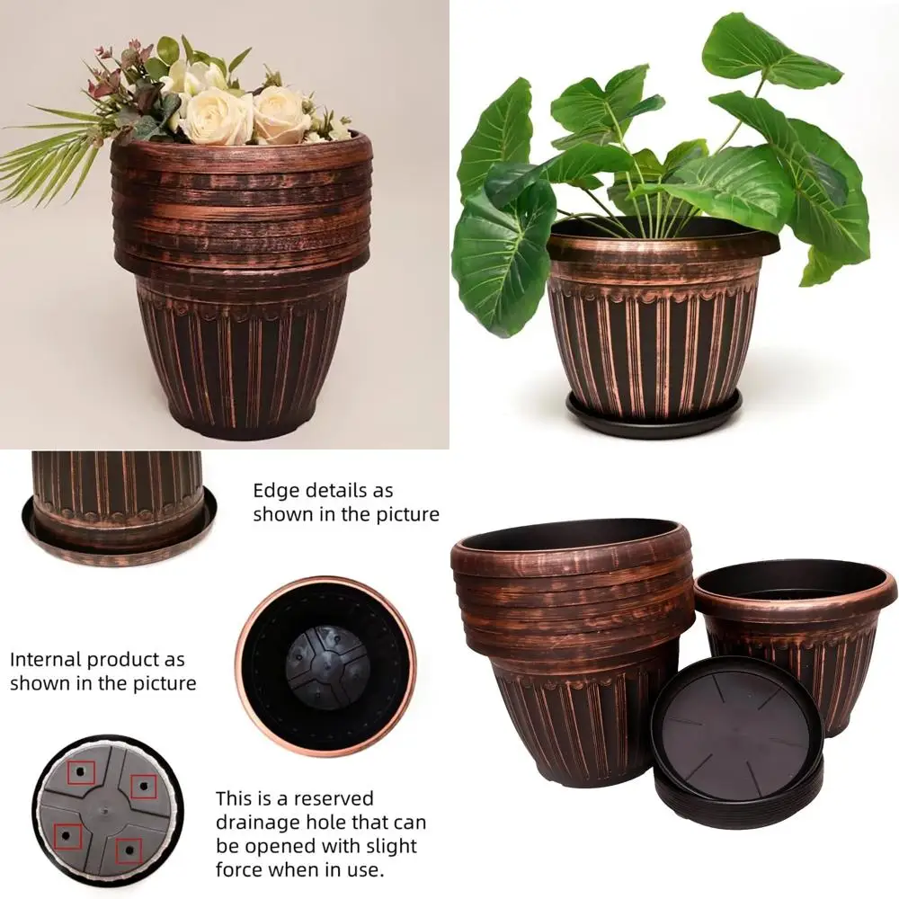 

12-Inch Large Plastic Plant Pots with Drainage & Saucer, 8-Pack, Suitable for Indoor and Outdoor Plants
