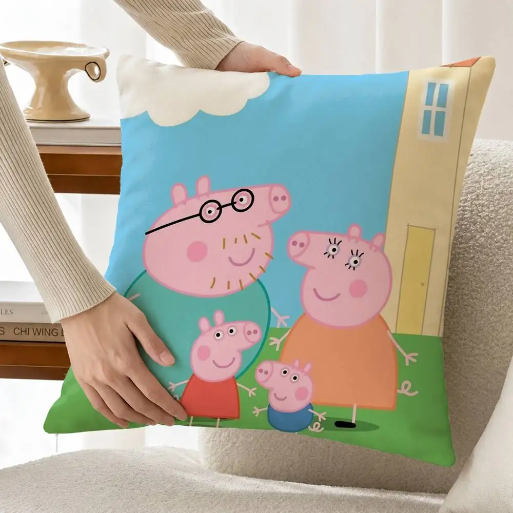 Cute Pink Pig P-Peppa-S Customizable Square Cushion Cover Double Sided Print Pillow Case