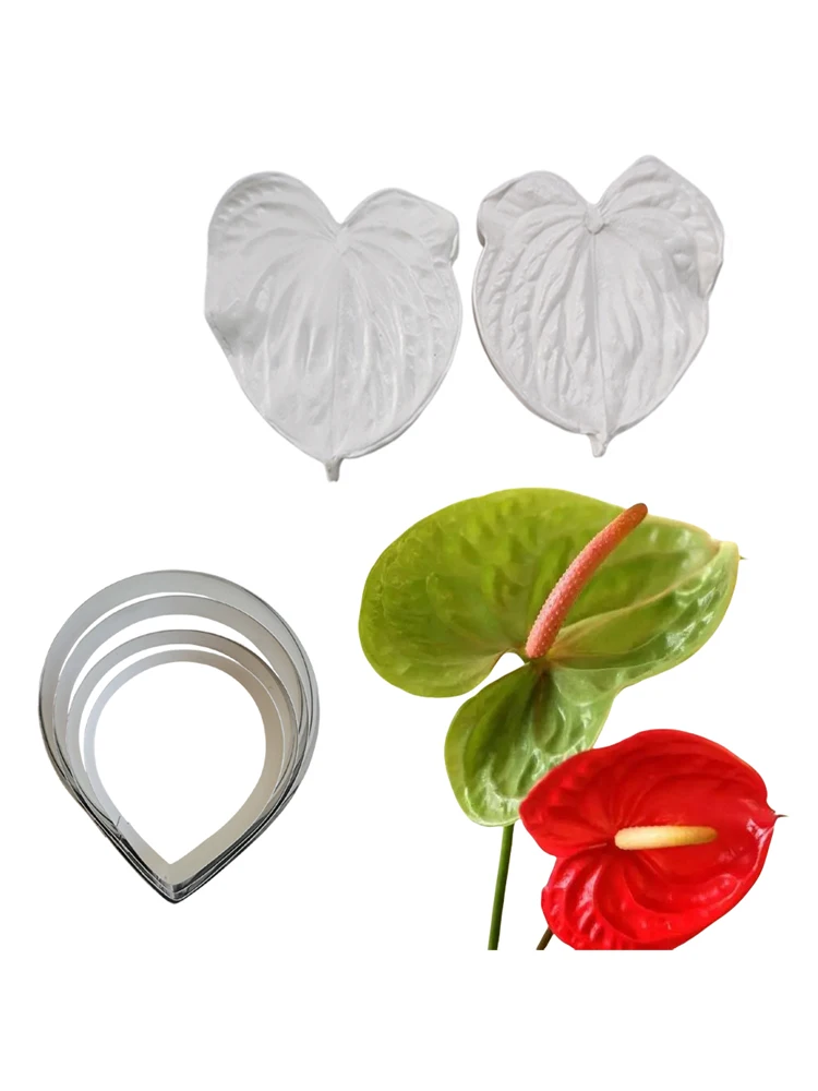 6PCS Large Gumpaste Sugar Petal Veiner&Cutter Silicone Mould Anthurium Flower Clay Resin Baking Accessories and Tools силиконов