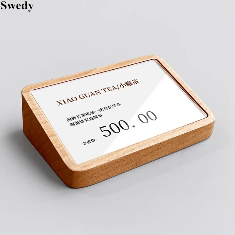 60x38mm Mini Slant Back Acrylic Sign Holder Display Stand Wood Menu Price Paper Picture Frame Price Label Card Tags