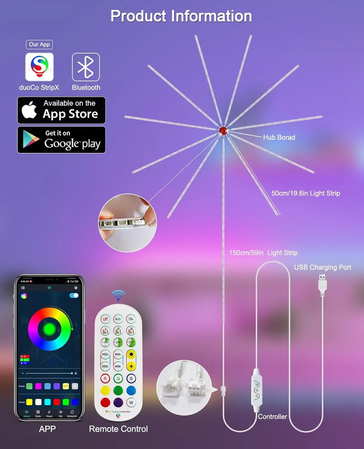 Rgbic Feuerwerk Led Streifen Licht Bluetooth Neon Streifen APP Led-leuchten USB 5V Led Streifen Weihnachten Party Dekoration