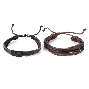 4개 세트 남성용 가죽 꼬임 팔찌, 에스닉 스타일의 다층 손목 밴드, 친구, 연인, 생일 선물로 좋습니다. 8 best sales 랩 브레이슬릿 - №6