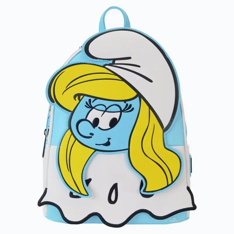 Hot Selling Arrival Smurf Loungefly Smurf Blue Sister And Flower Backpack Anime Double Strap Shoulder Girl Bag Christmas Gift