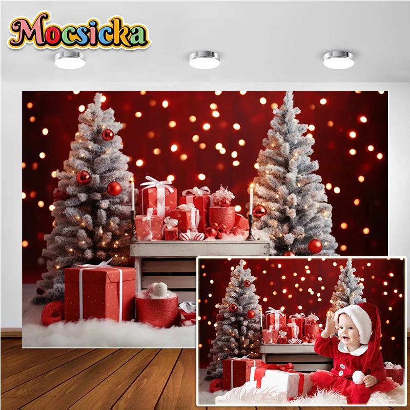 

Mocsicka Christmas Background For Children Portrait Photo Shoot Christmas Tree Gift Box Shop Decoration Backdrop Studio Props