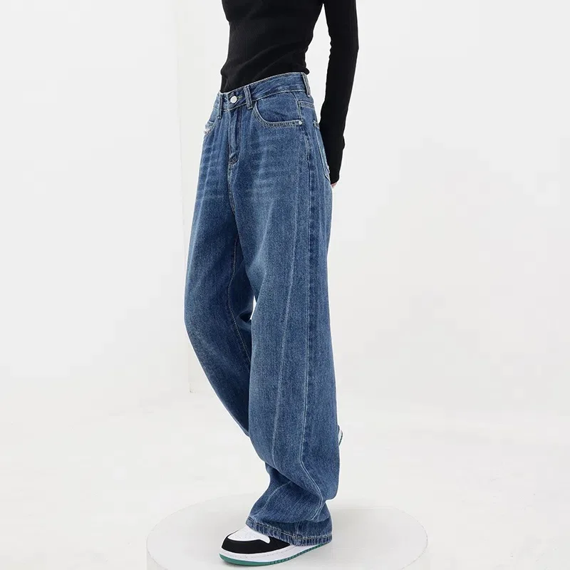 

High Waist Casual Loose Wide Leg Jeans Women New Spring Autumn Fashion Baggy Blue Straight Denim Pants s555