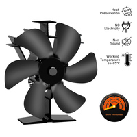 Black Stove Fan 6 Blade Heat Powered Fireplace Fan Log Wood Burner Eco Quiet Stove Fan Heater Home Efficient Heat Distribution