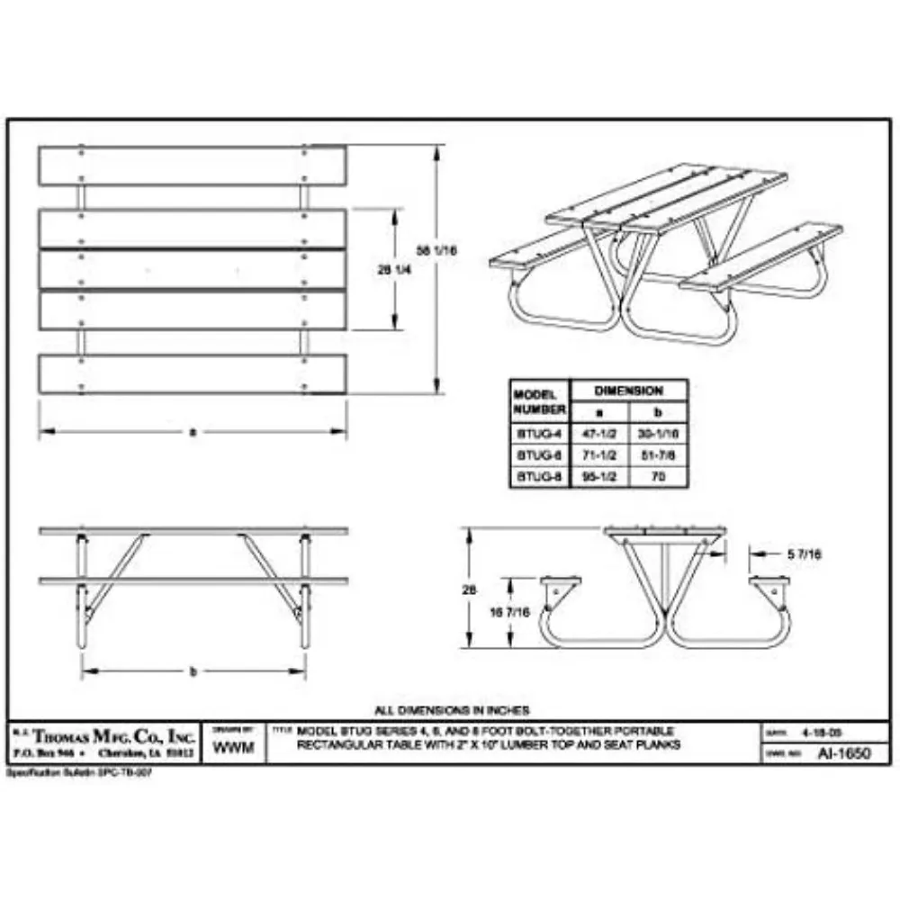 Picnic Table Frames Model, Nontip, Nontrip, walk through design, Easy bolt together assembly, Outdoor Tables