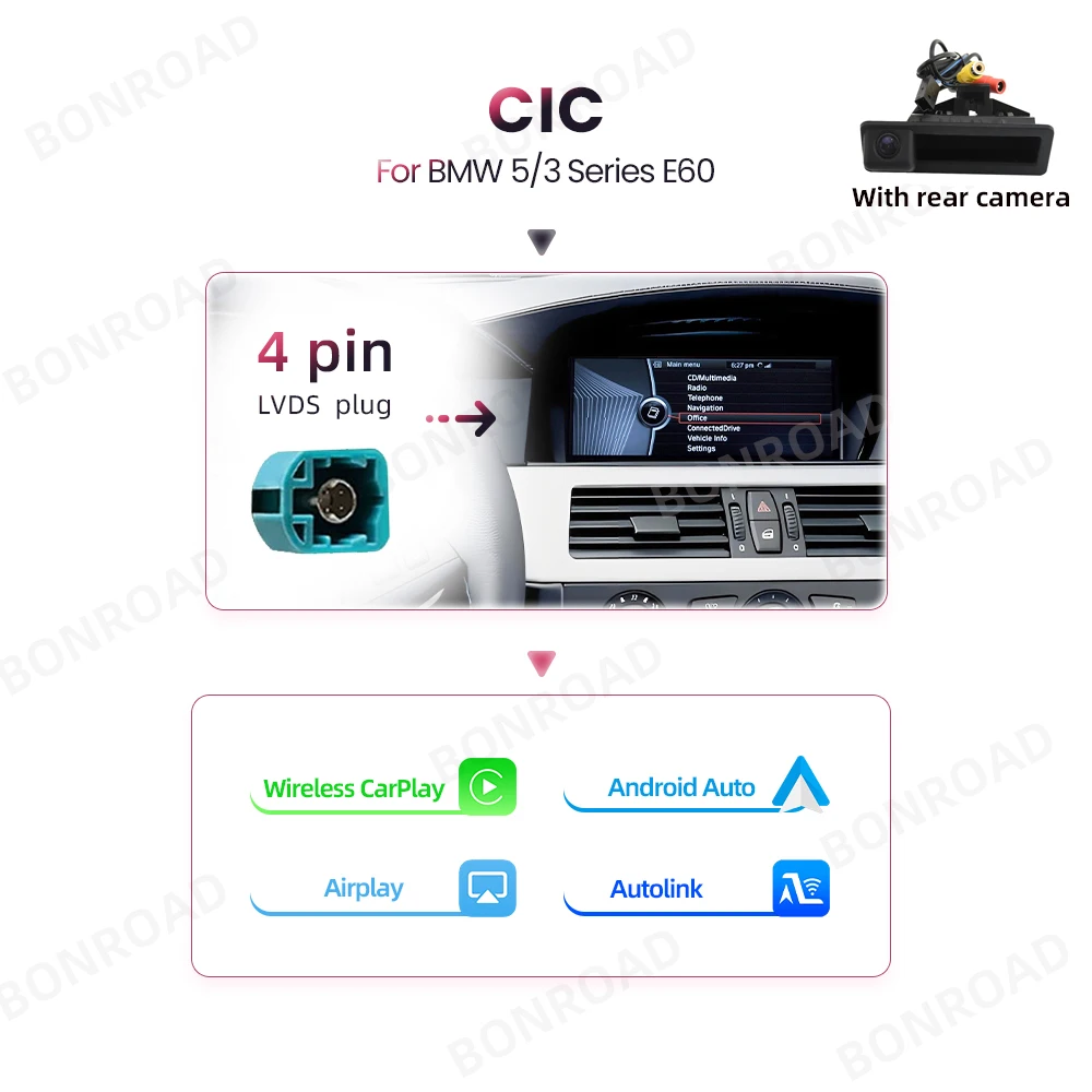 Bonroad Carplay Scherm Radio Android Auto Multimedia Speler Voor Bmw 5/3 Serie E60/E61/E62/E63/E90/E91/E92/E93/M3 Ccc Masker Cic