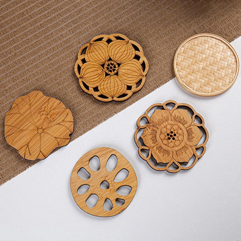 1pc Wooden Coaster Round Non-slip Delicate Cup Mat Bamboo Tea Coffee Mug Mat Table Insulation Mats Placemat Multiform