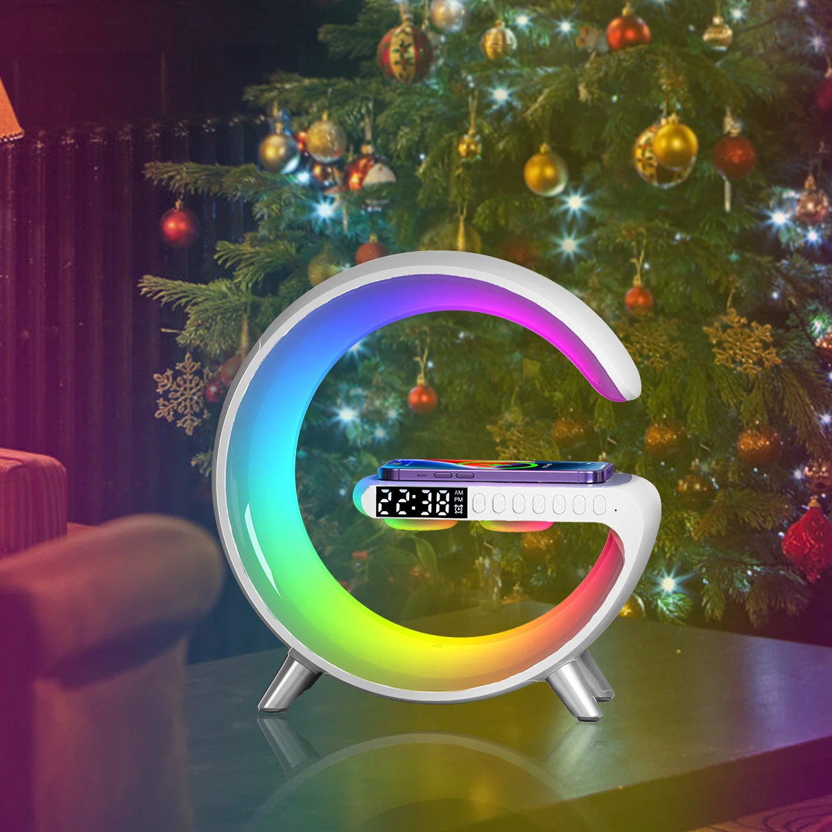 

Night Light for Home Decor Multifunctional Wireless Charger Station Alarm Clock Speaker APP Control RGB Lamp