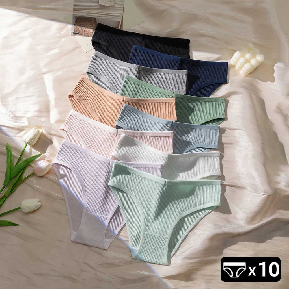 

10 шт./лот, хлопковые трусики для женщин, сексуальное нижнее белье, однотонные трусы, мягкие дышащие трусики, приятные для кожи, женское белье, размеры M-XXL