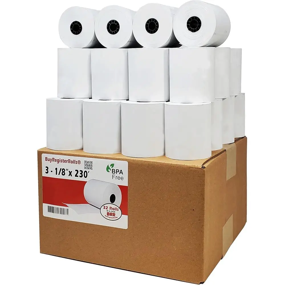 

32 Pack 3.125 x 230mm Thermal Receipt Rolls for POS Cash Registers and Printers