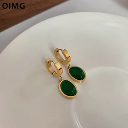 OIMG 316L Stainless Steel Gold Plated Gorgeous Temperament Imitation Agate Geometric Hoop Earrings For Women Luxury Jewelry Gift