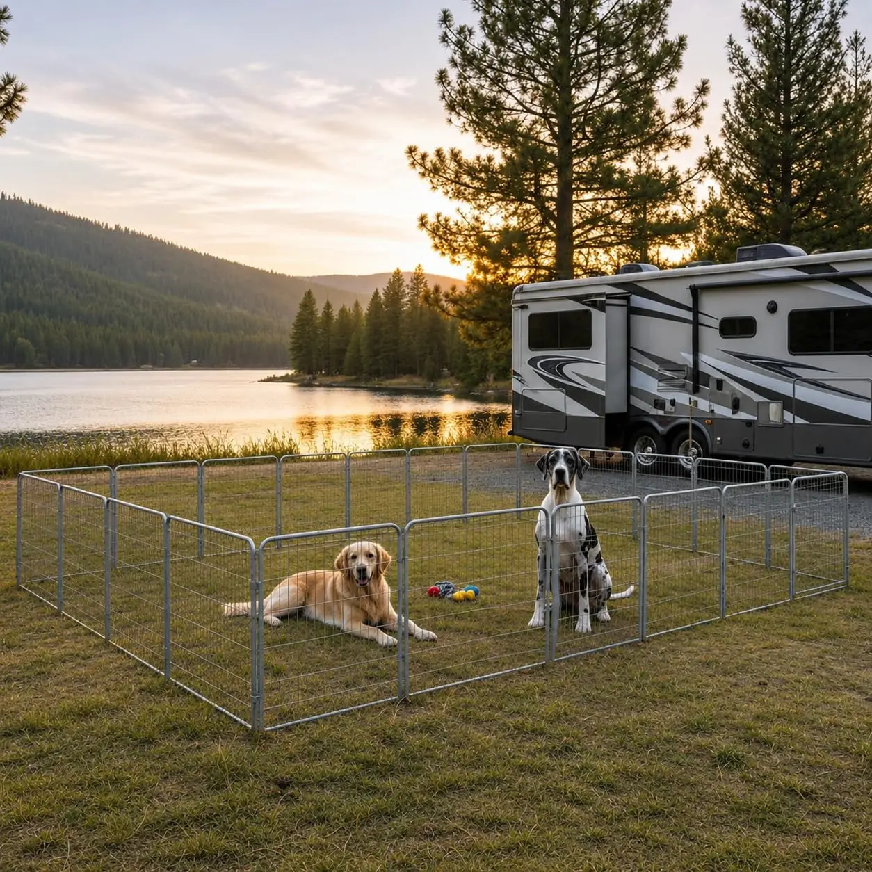 32 Inch 16 Panels Outdoor Dog Playpen Portable Heavy Duty Metal Pet Fence Anti-Rust Coating RV Camping Yard Exercise, Customized
