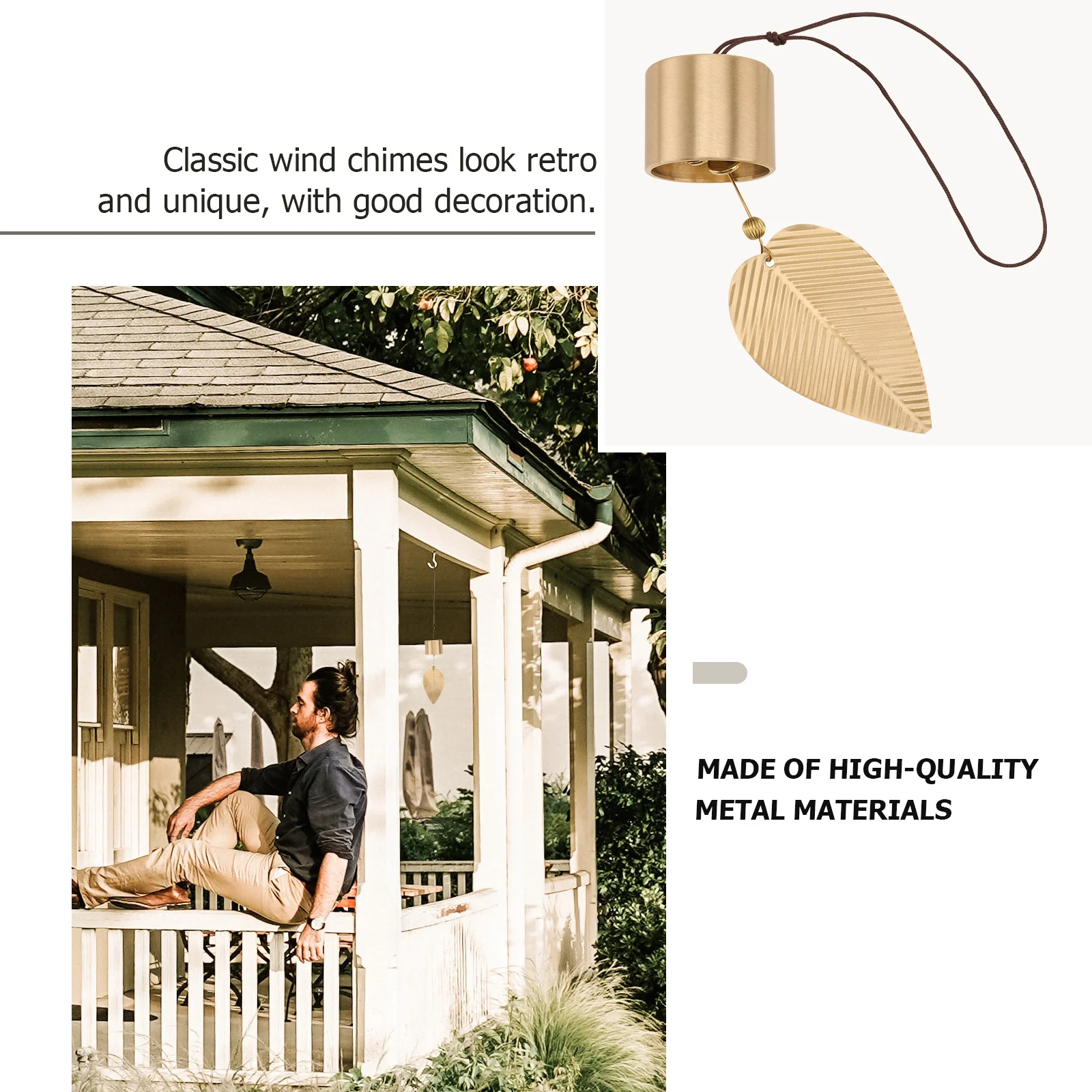 

1Pcs Copper Leaf Wind Bell Vintage Feng Shui Metal Wind Chime Pendant Garden Home Decor Retro Hanging Bell Ornament