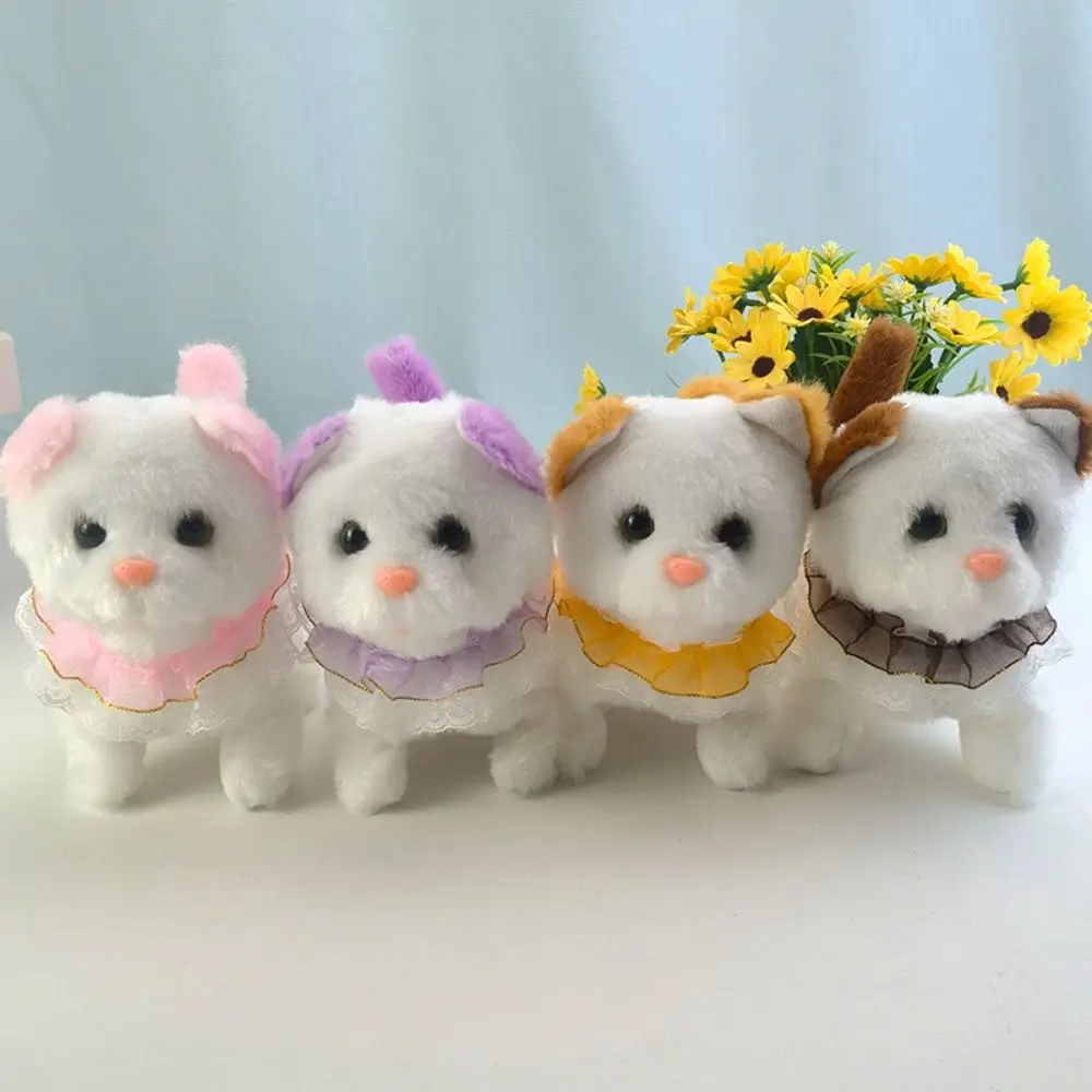 Con sonido, gatos de simulación eléctricos, gatos electrónicos blancos DIY, lindos gatos de peluche eléctricos, juguete, regalo de cumpleaños para niñas