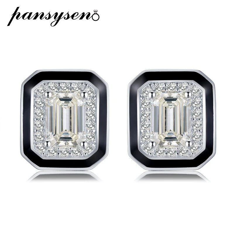 

PANSYSEN 100% 925 Sterling Silver 5x7MM Emerald Cut High Carbon Diamond Gemstone Ear Stud Earrings for Women Party Jewelry Gift