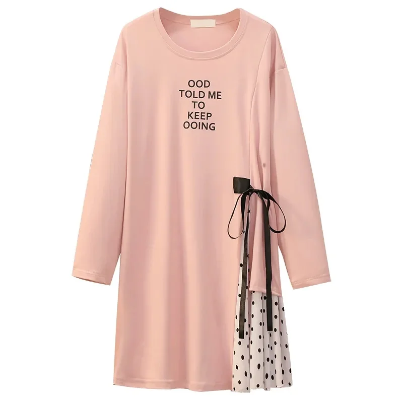 Large Size Women's Dress 2025 Spring Summer New Stitching Long-Sleeved Bottoming Shirt Fashion Coat Fat MM Vestidos Female Tops