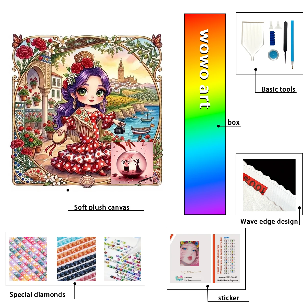 【Bruji_ Diamond Art】Niña con vestimenta tradicional AB Rhinestone FD Rhinestone Perfect Resin Diamond