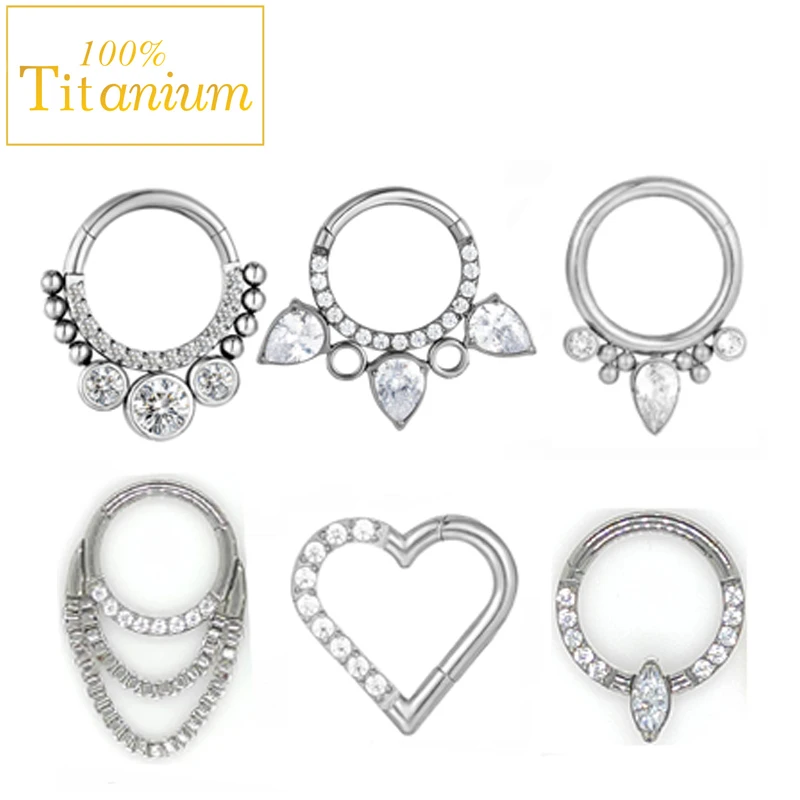 F136 Titanium Piercing Jewelry Set Septum Percing Nose Rings Zircon Hoop Earrings For Women Cartilage Helix Daith Tragus Clicker