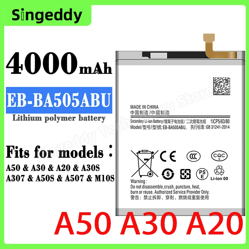 EB-BA505ABU, EB-BA505ABN Battery, Phone Batteries For A50, SM-A505, A30, SM-A305, A30S, SM-A307, ASM-A205, Repair Parts, 3600mAh