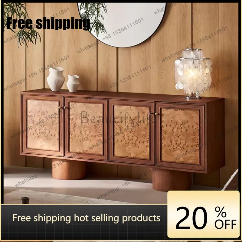 LD medieval solid wood dining side cabinet art villa home storage ash wood porch cabinet