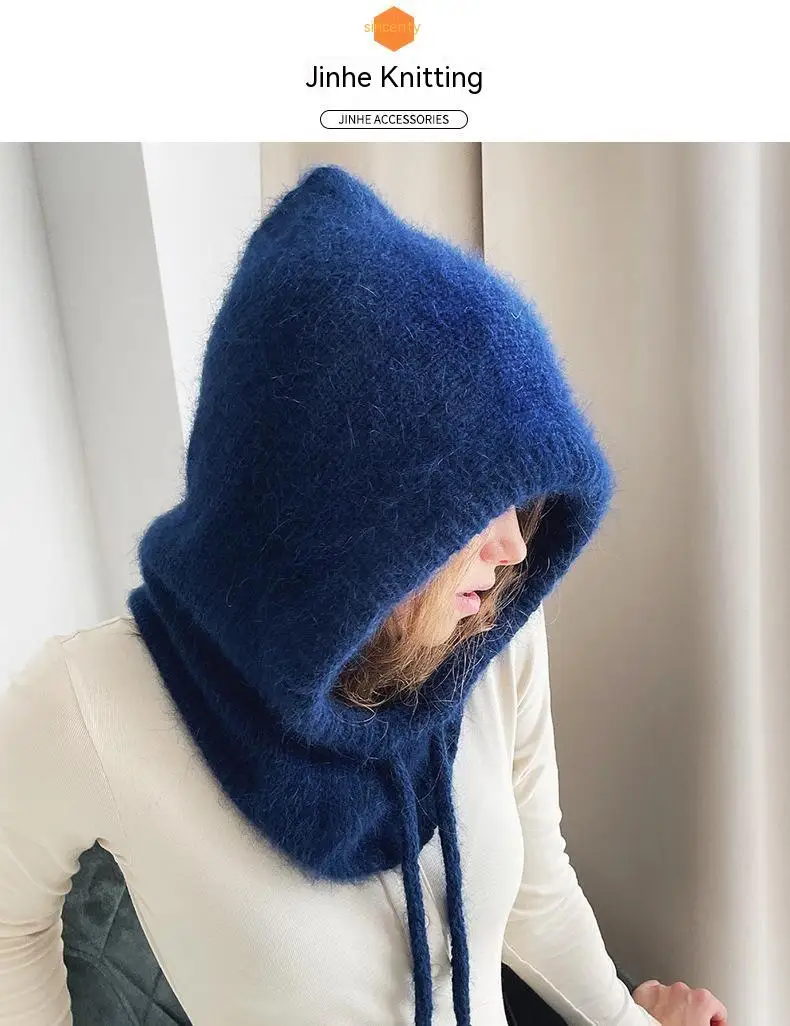 Winter mützen für Frauen Mädchen warme Kapuzen schal Mütze für weibliche Jugend Sturmhaube Stricken Schädel kappe Ohr klappe – Detail 1