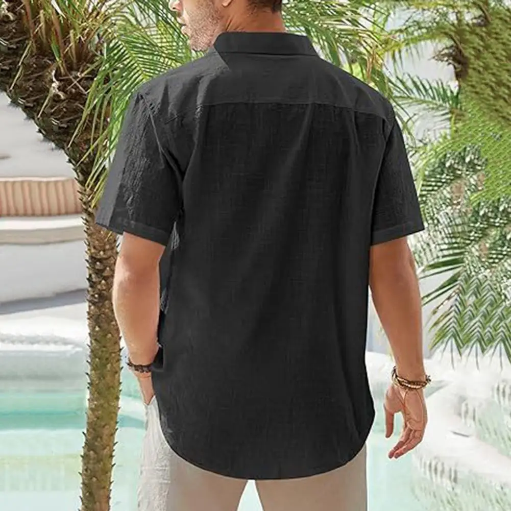 

Beach Summer Top Stylish Men's Lapel Collar Summer Shirt Breathable Casual Business Top for Office or Beach Solid Color Loose