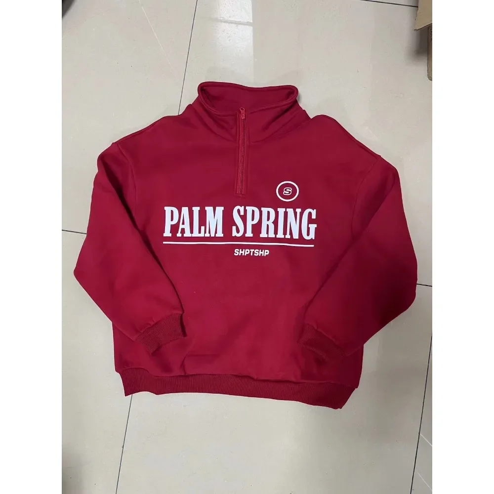 Zekye Frühling Hoodies Frauen Brief Drucken Sweatshirt Hoodie Rot Rollkragen Halb Zipper Kragen Pullover Tops K Pop Kleidung Y2k