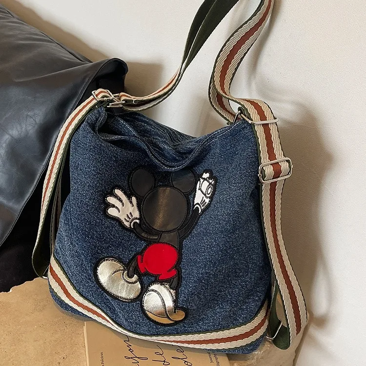 2024 New Disney Mickey Mouse Large-capacity Women's Canvas Denim Bag Student Fashion Commuter Shoulder Bag Girls Holiday Gift