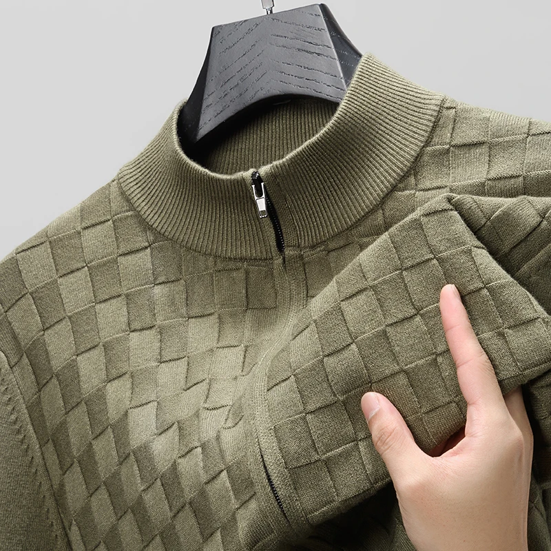 Men's Luxury Knitted Cardigan Long Sleeve Stand Collar Zipper Sweater Textured Autumn Winter Fashion Casual Versatile Men's Wear