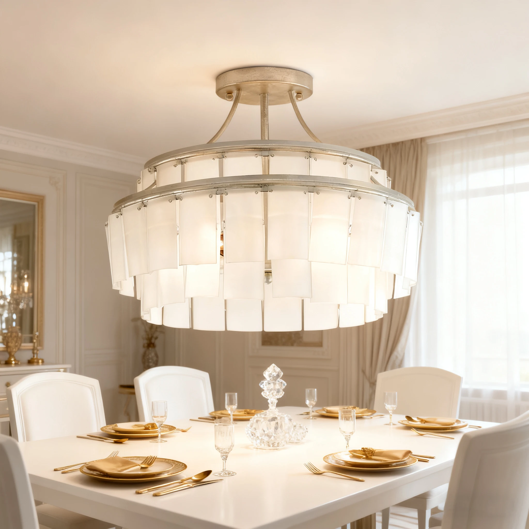 New Designer American Chandelier Dimmable Three Color Change Glass Metal Double Layer Adjustable Chain For Villa