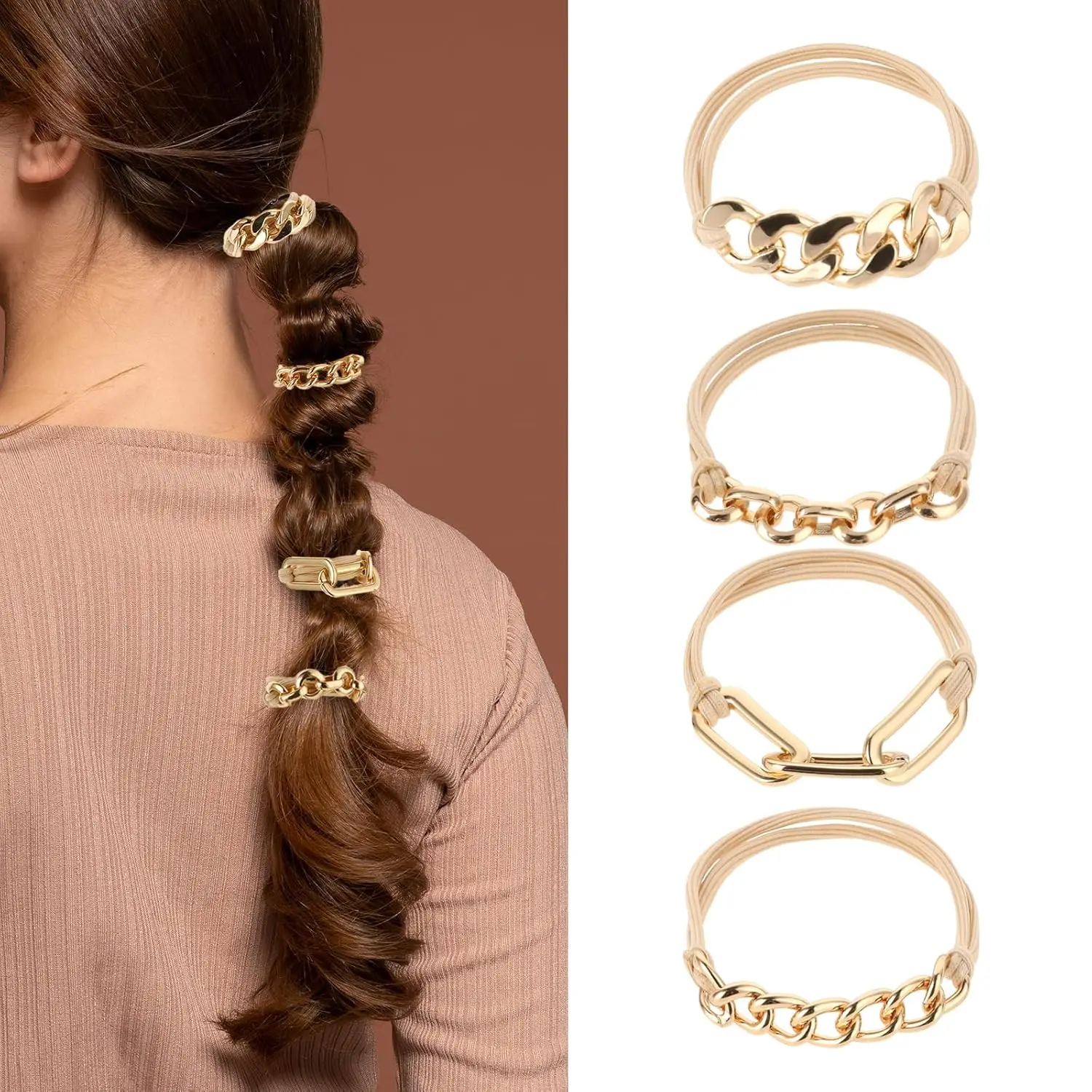 

4 шт., роскошные индивидуальные аксессуары для волос, ретро-сплав, геометрическая форма, резинка, позолоченный браслет из веревки для волос, браслет