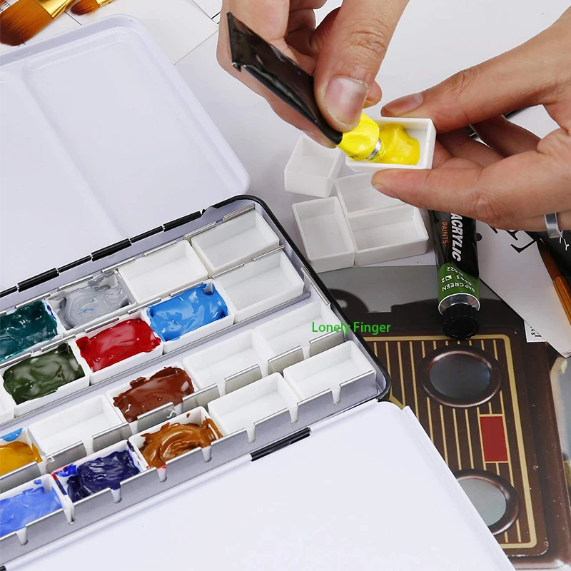 Empty Metal Watercolor Palette Tin Box Palette Paint Case with 28PCS Full Pans Fold-Out Palette Holds for DIY Watercolor Travel view 4