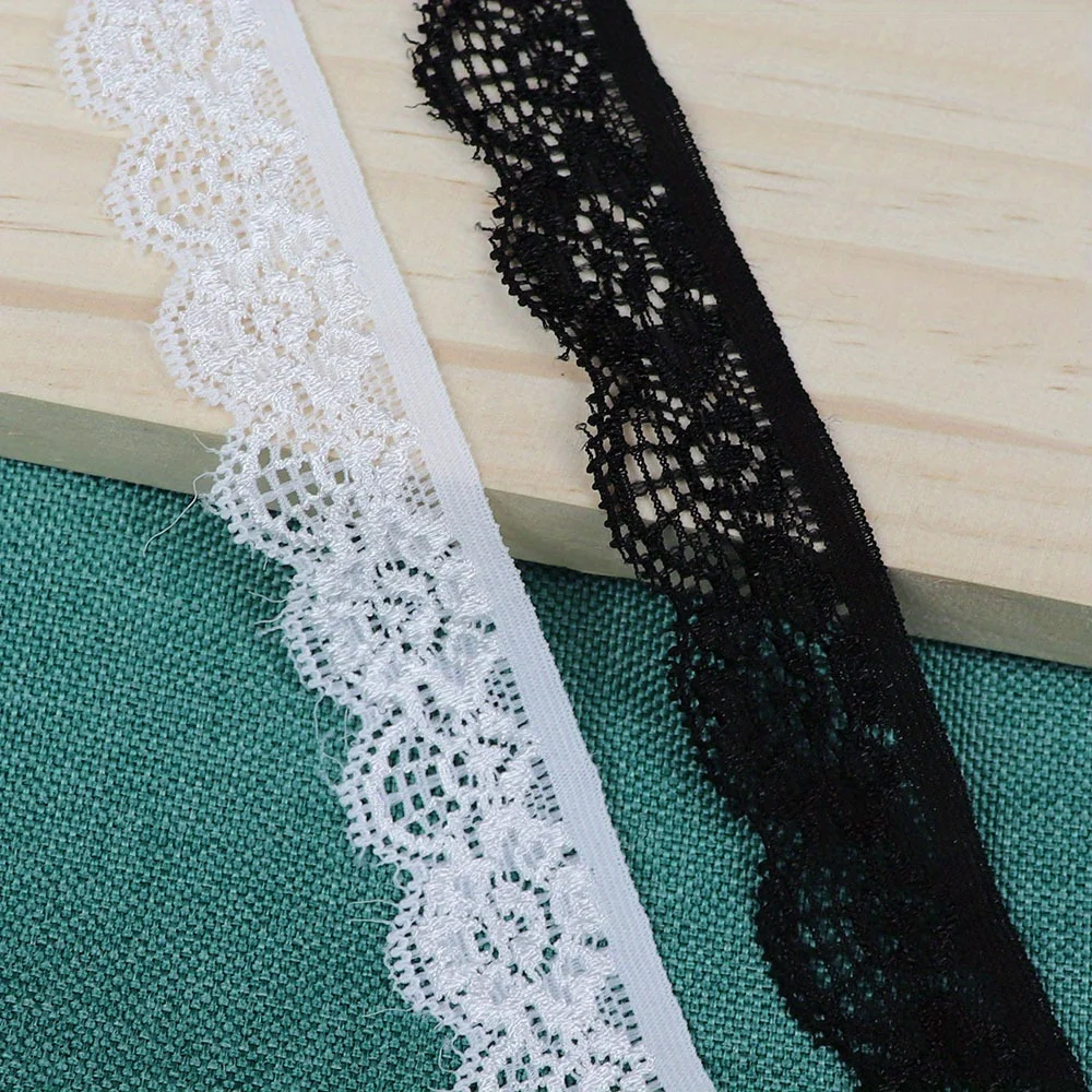 Stretchy Elastic Lace Trim Ribbon, 0.98 Inch Wide - Perfect For Diy Sewing, Crafts & Gift Wrapping, Available In Black Or White