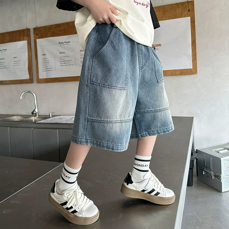 Boys Jeans Shorts Summer Children Knee Length Denim Pants New Teenager Trendy Wide-leg Shorts 2026 New Kids Casual Clothing view 4