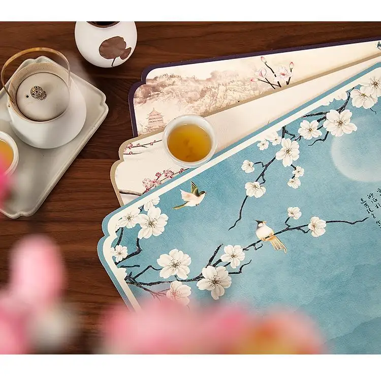 30x45cm neo Chinese Zen style place mat anti-scalding faux leather heat-insulating pads tea mats cup coasters pvc table mat