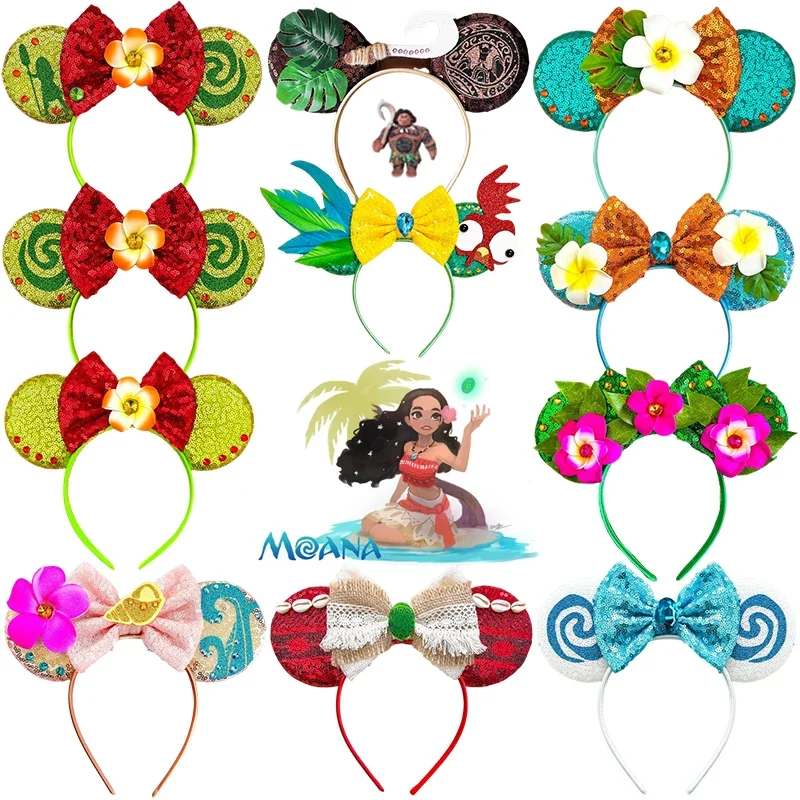 Disney Moana Hairband For Girls Spiral Conch Hair Accessories Women Frangipani Flower Ears Headbands Kids Hook Bow Maui Headwear