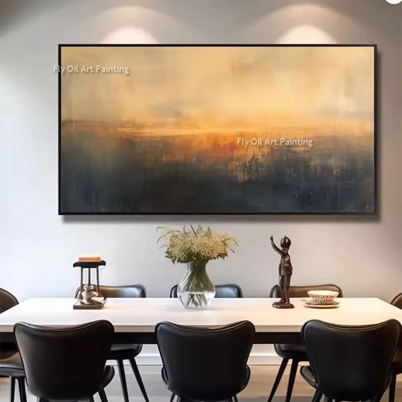 Simple Original Design Artwork Black And Yellow Large Home Wall Decor Items Handpainted Green Grey Landscape Oil Painting