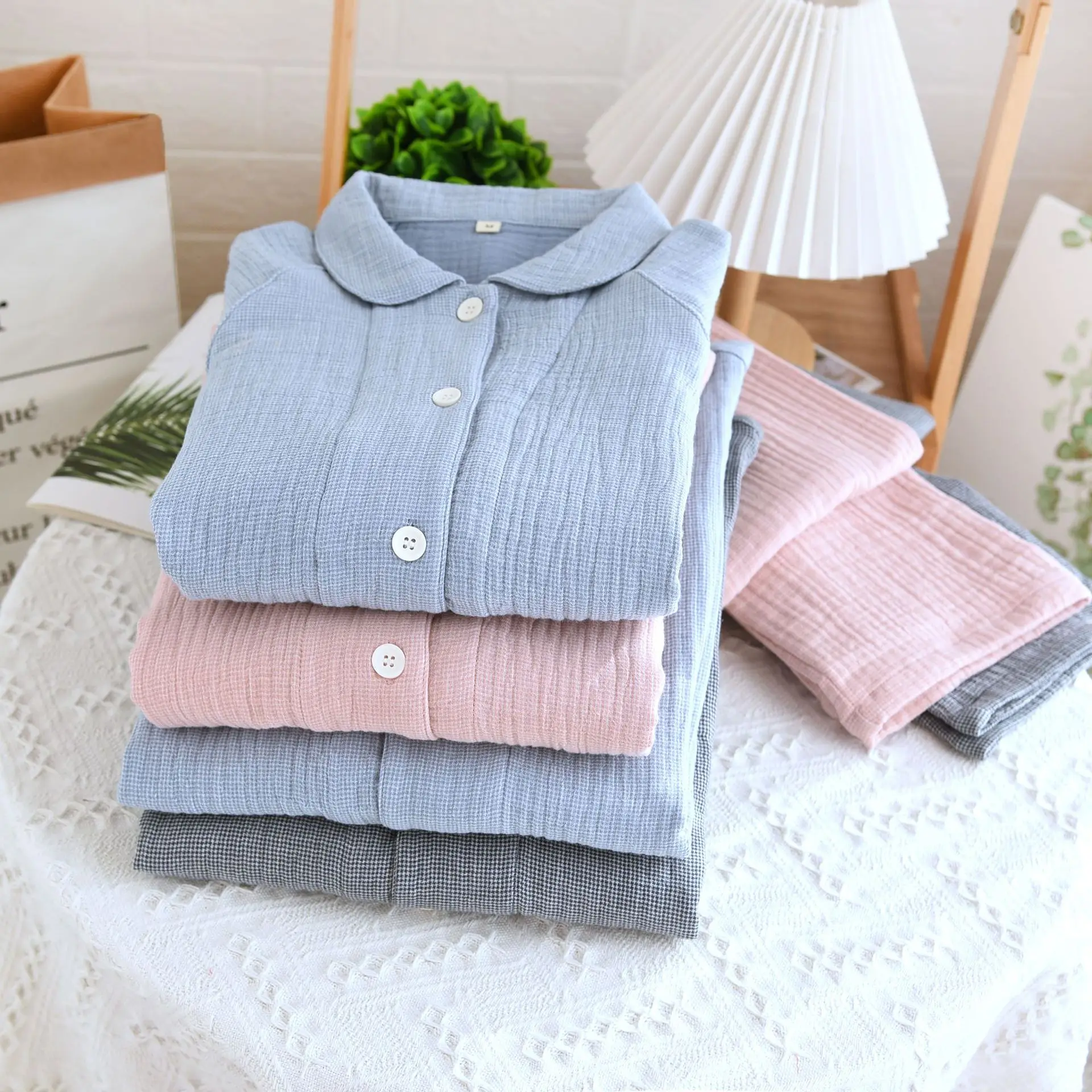 Maternity Nursing Pajamas Women & Men 100% Cotton Long Sleeve Muslin Sleepwear Soft Skin-friendly Loungewear for Sensitive Skin