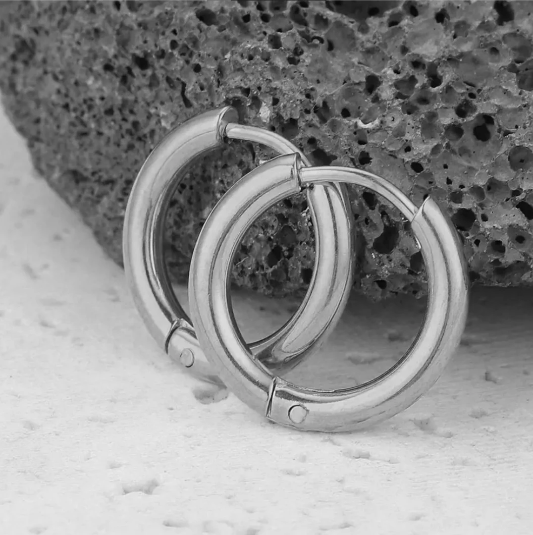 6pcs Stainless Steel Hoop Earrings Unisex Punk Easy Fashion Steel Color Jewelry Piercing Accessories 0.25cm Wide