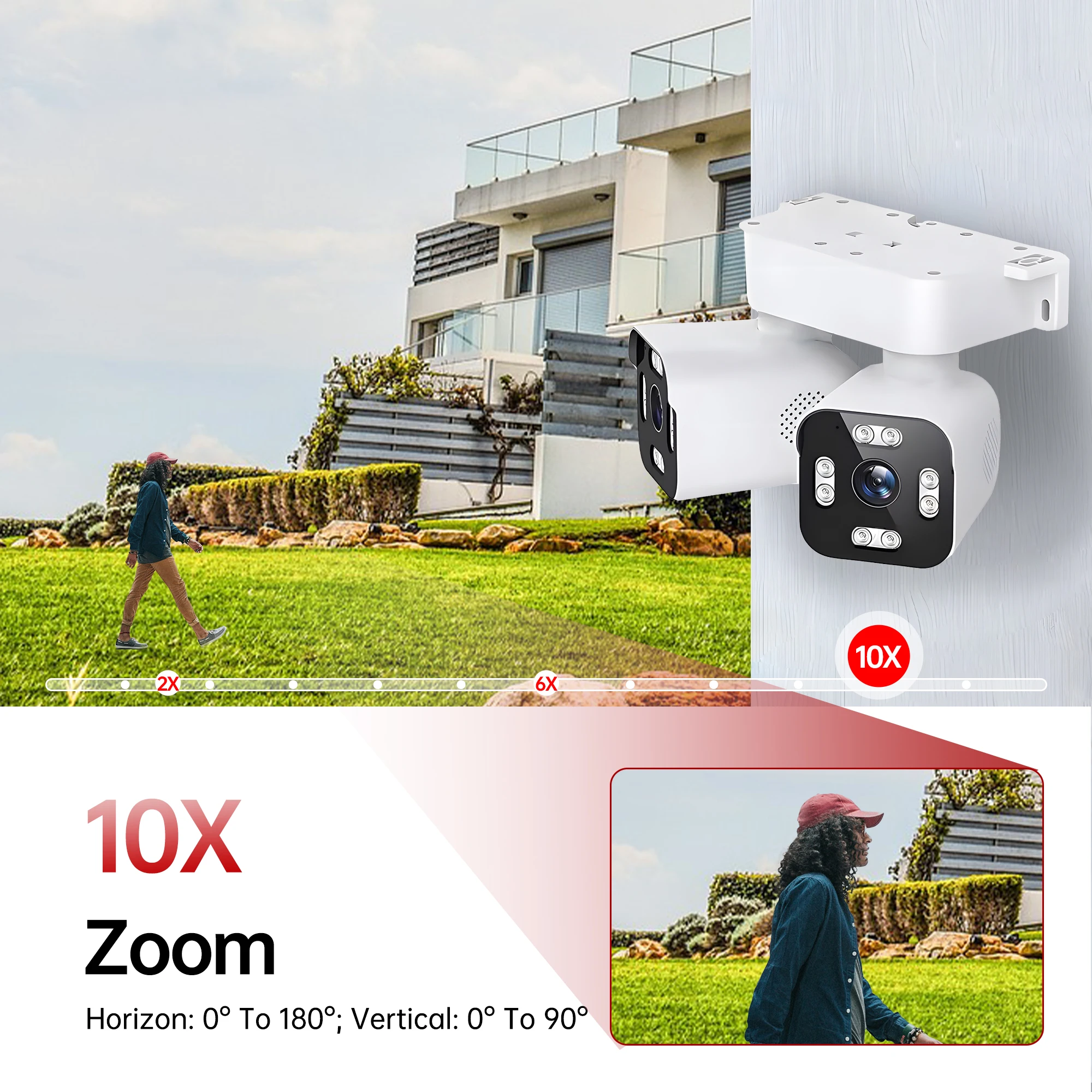 8MP HD Wifi PTZ Bullet Camera Dual Lens with Dual Screen Auto Tracking Two Way Audio Wireless CCTV Surveillance Cameras 10X Zoom