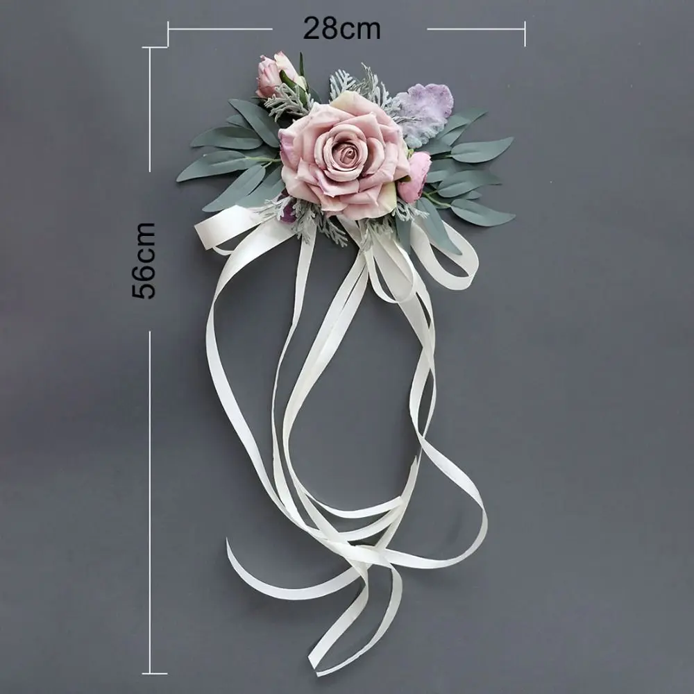 Creative Romantic Wedding Car Floral Ribbon Bridal Wedding Bow Decoration Flower Artificial Roses Ceremony Party Decor
